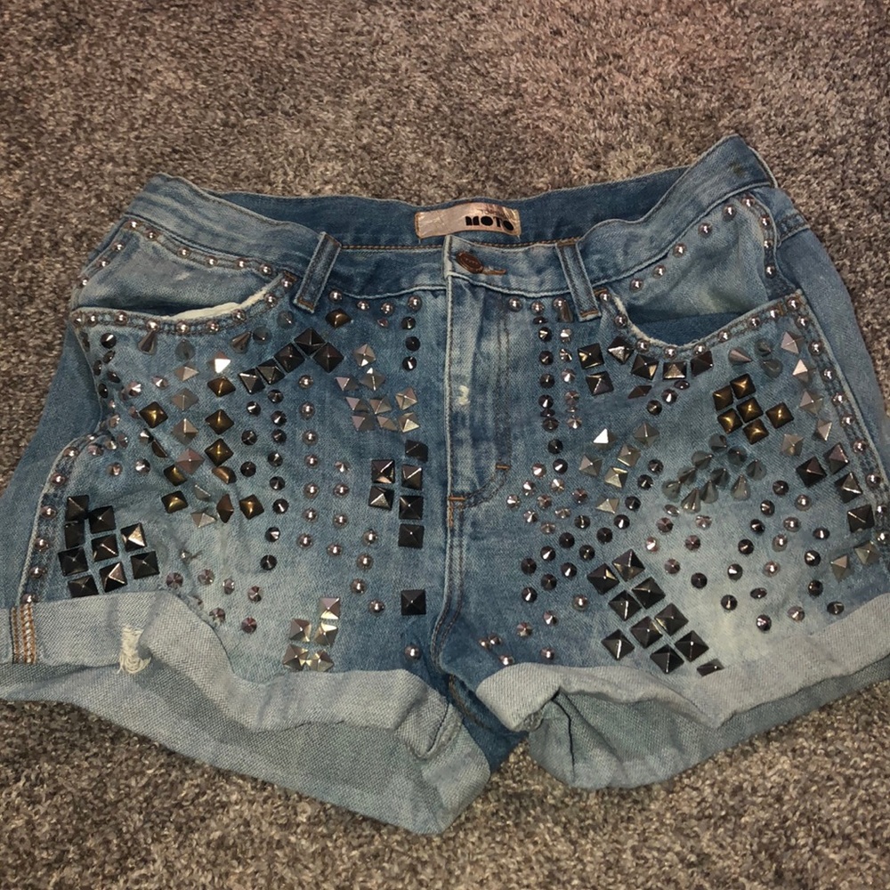 Moto studded denim cutoffs High waisted shorts